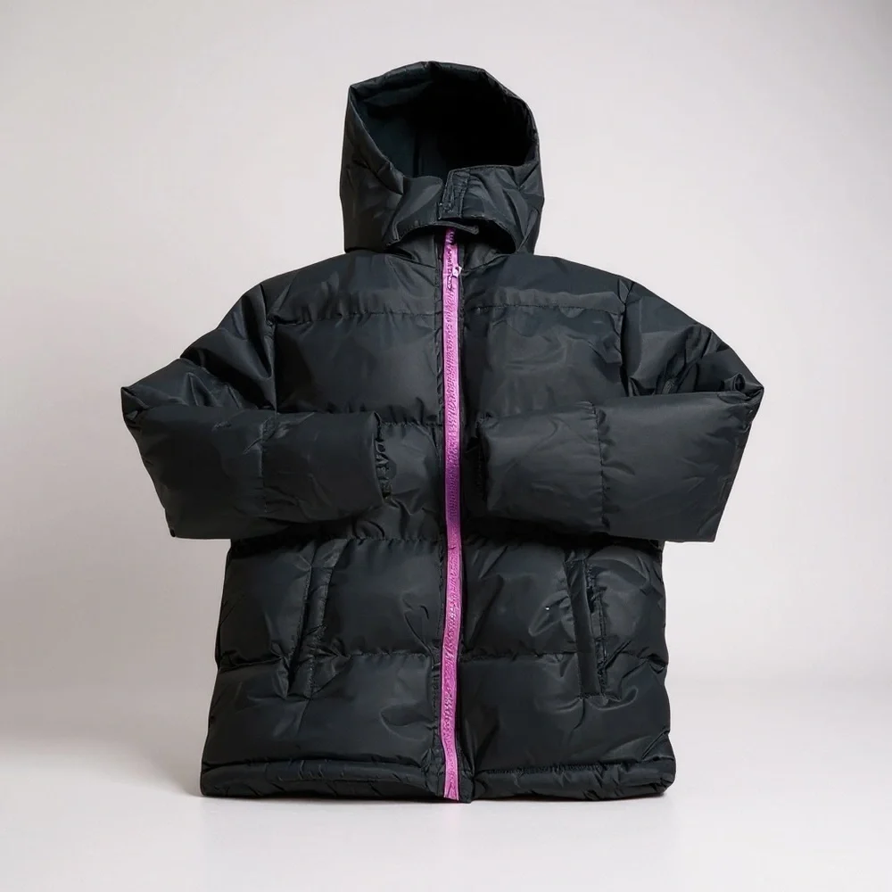 Kids' Black Puffer Jacket with Purple Accent